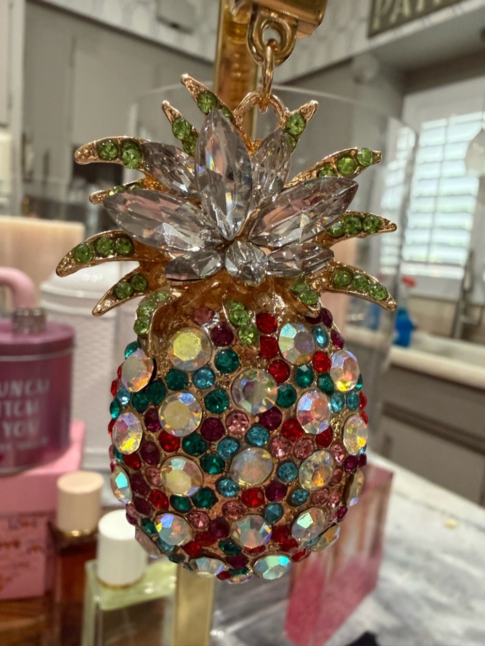 Multicolor Crystal Pineapple Key Chain 3” Tall.
